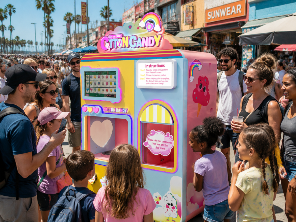 Red Rabbit cotton candy vending machine in pedestrian street
