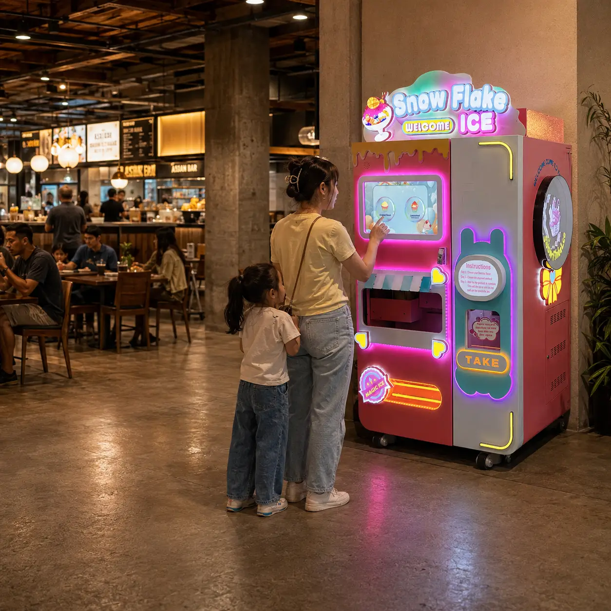 Shaved ice vending machines in the food court