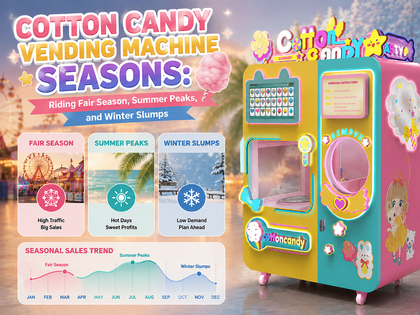 Cotton Candy Vending Machine Seasons: Riding Fair Season, Summer Peaks, and Winter Slumps