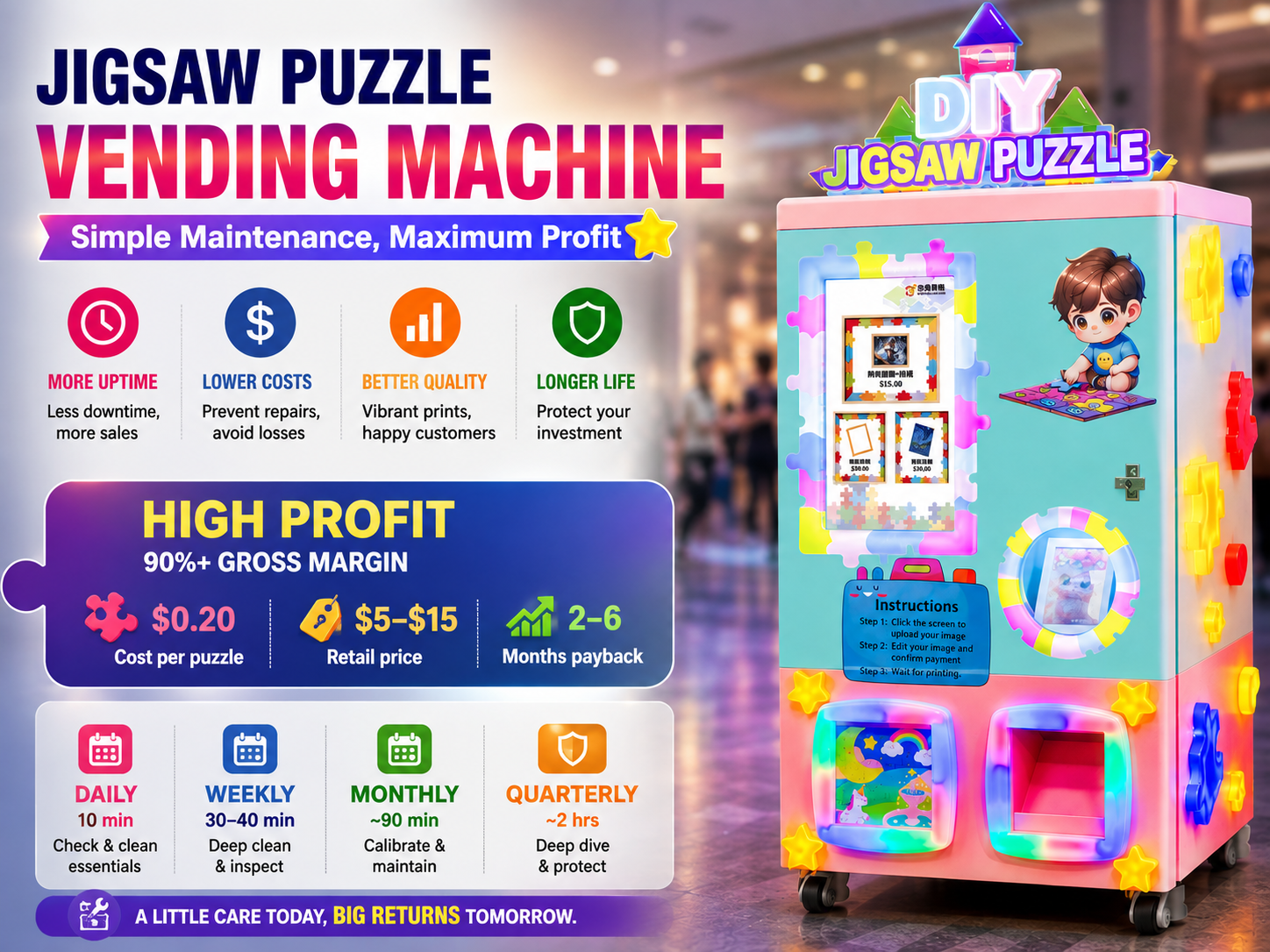 Jigsaw Puzzle Vending Machine Maintenance Schedule: Daily, Weekly, and Monthly Tasks That Keep Revenue Stable