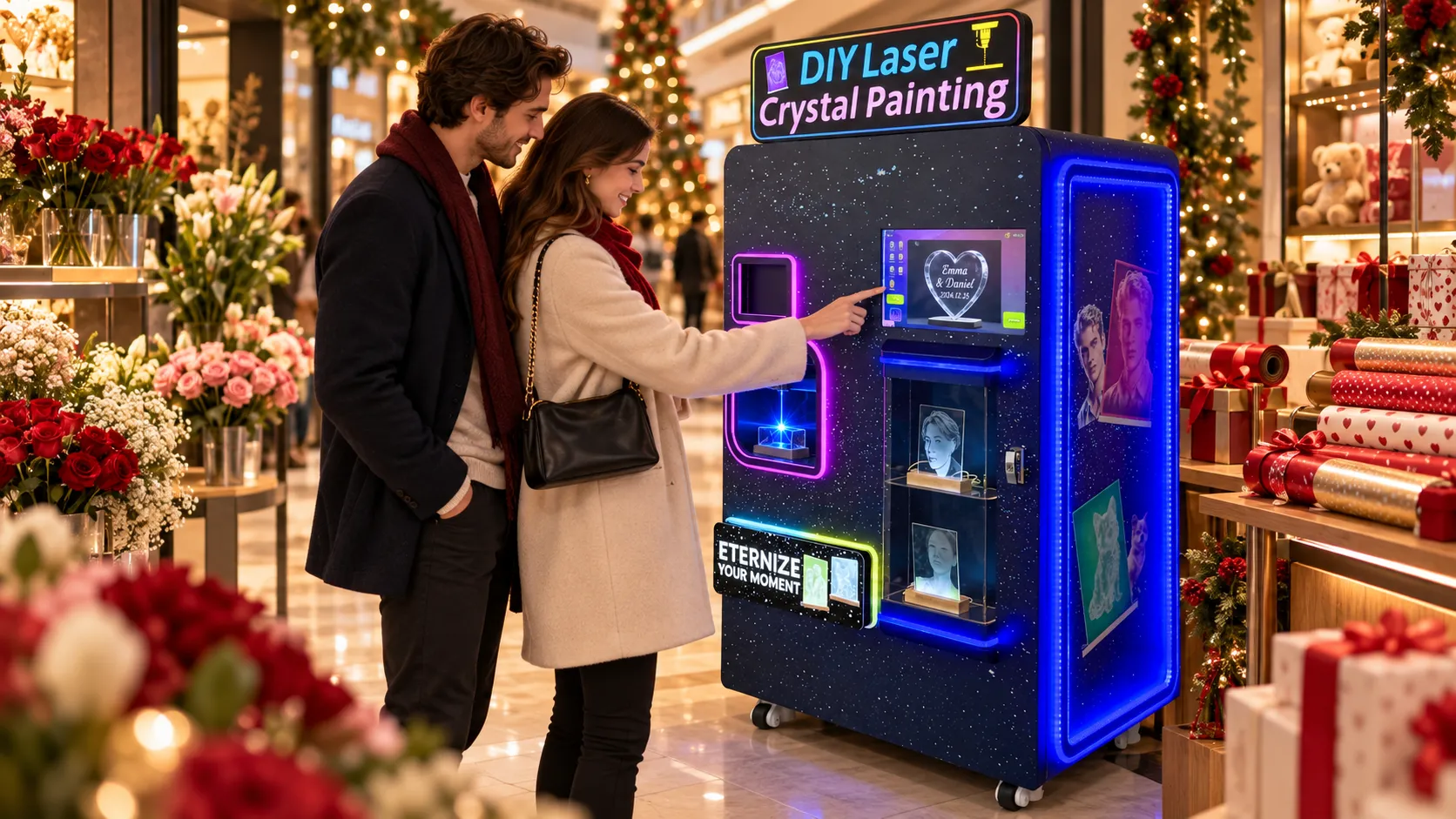 DK-320 glass engraving vending machine in a seasonal gift zone