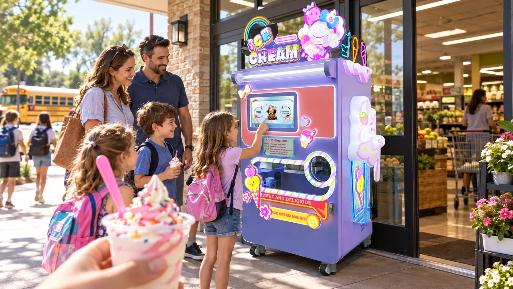 Customers choosing ice cream from an XG-210 vending machine
