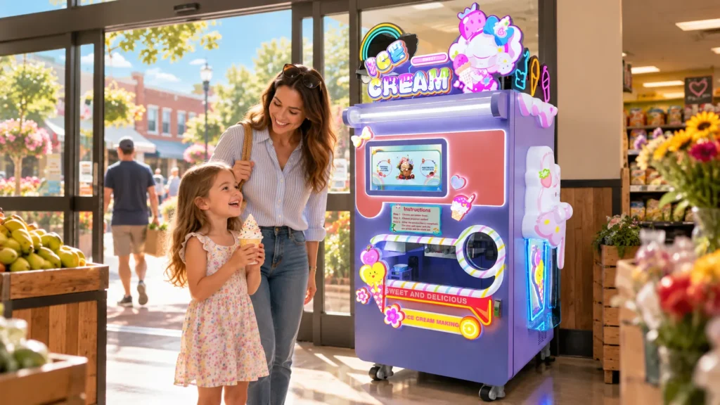 XG-210 ice cream vending machine at a small-town grocery entrance