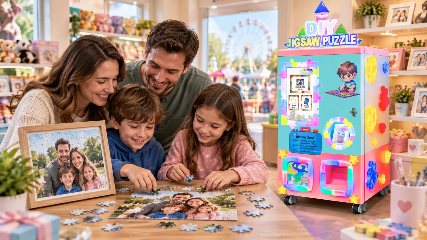 Personalized jigsaw puzzle vending machine photo keepsake