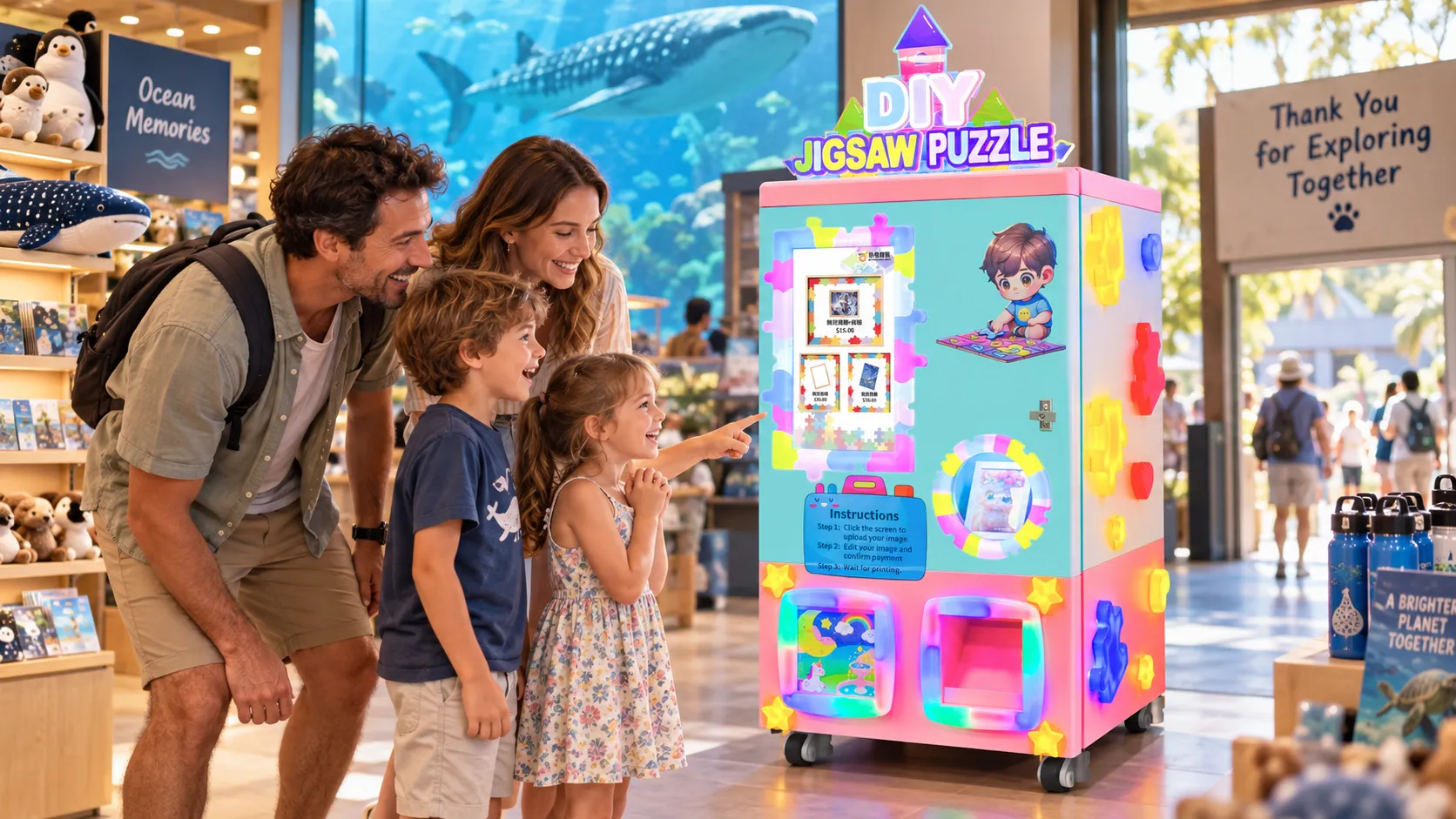 PTJ-370 jigsaw puzzle vending machine in an aquarium gift shop