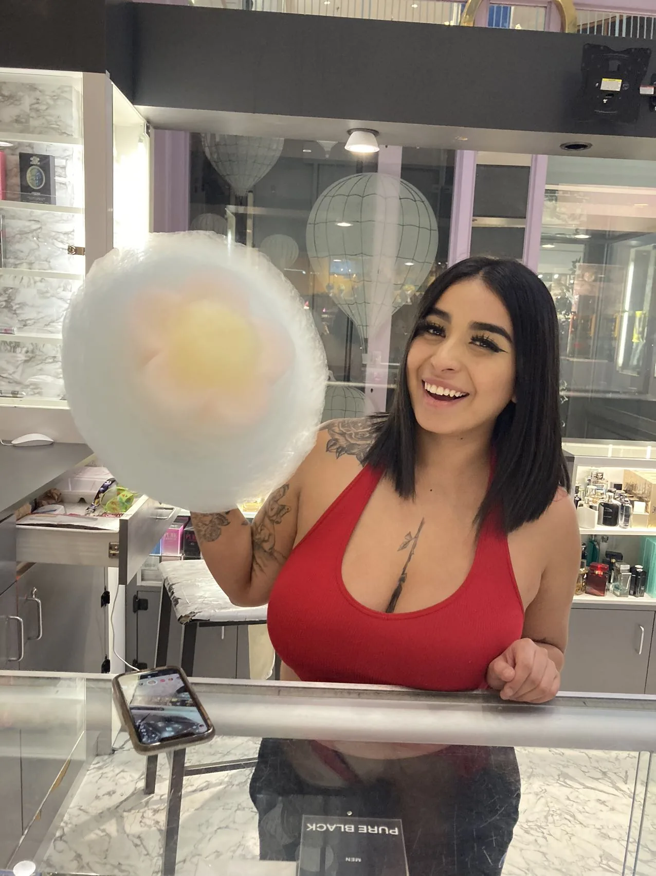 Red Rabbit cotton candy vending machine installed in a vending location