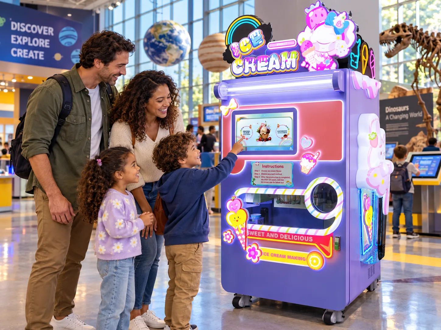 Ice cream vending machine set up in a mall corridor before the summer season